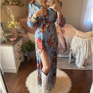 Blue rust floral maxi dress